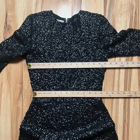 VINTAGE 50s Gene Shelly Black Sequin Cocktail Dress Size 2 Bodycon Wool - Picture 2 of 7